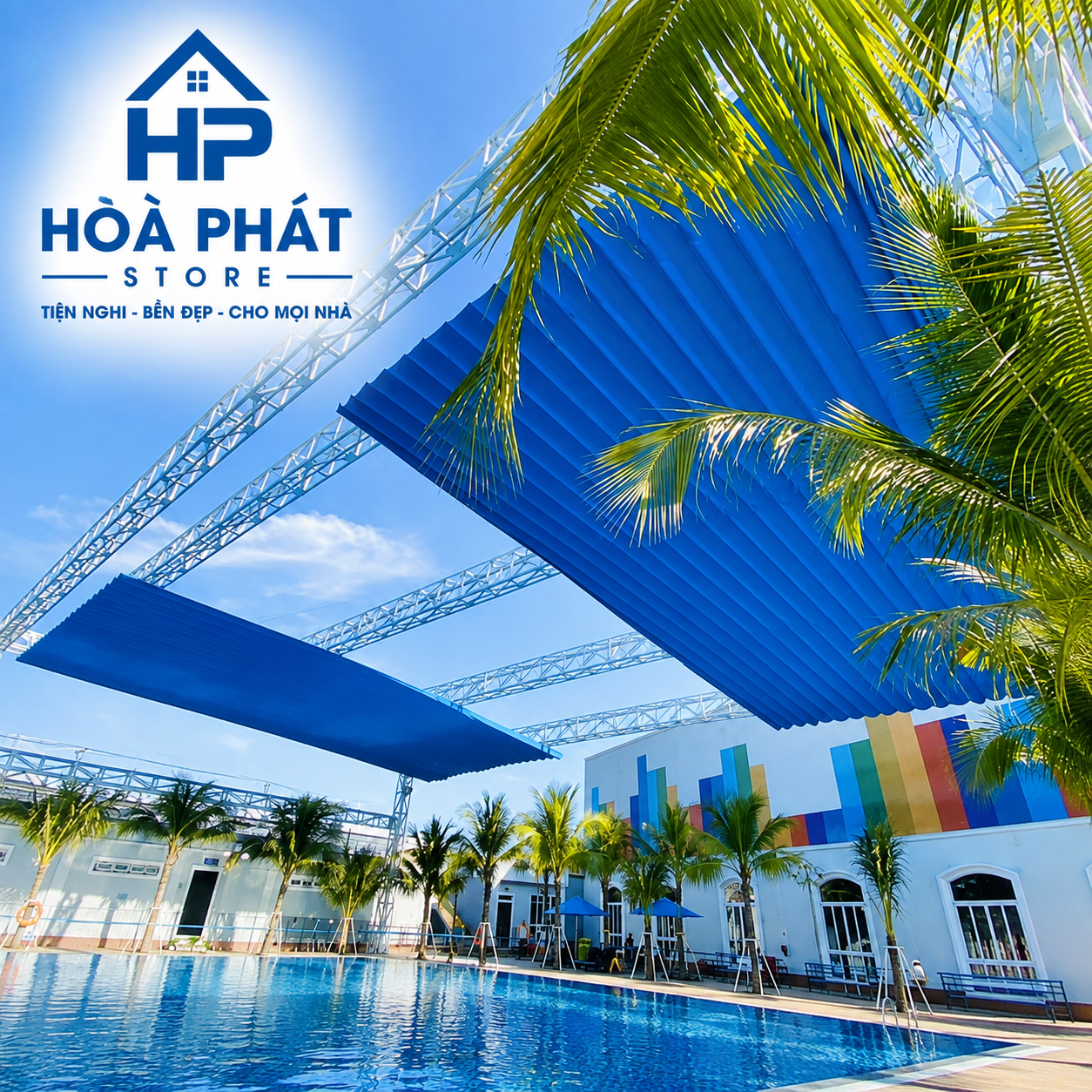 bạt mái xếp bể bơi hoà phát